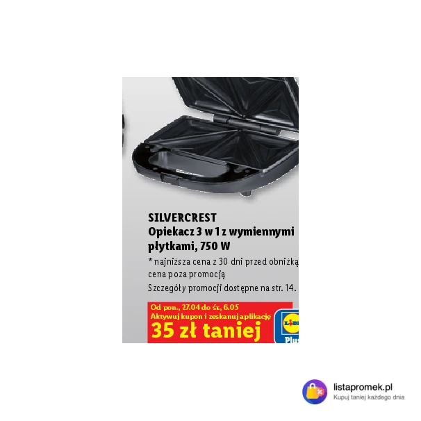 Opiekacz 3 w 1 z wymiennymi płytkami, 750 W