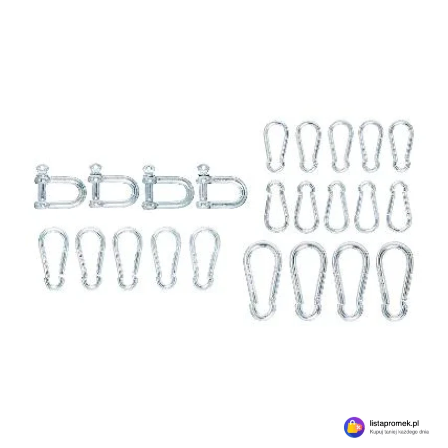 Zestaw karabińczyków lub haków szeklowych