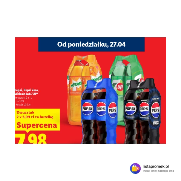 Pepsi, Pepsi Zero, Mirinda lub 7UP Dwusztuk, 2 x 1L