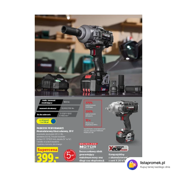 PARKSIDE PERFORMANCE Akumulatorowy klucz udarowy, 20 V