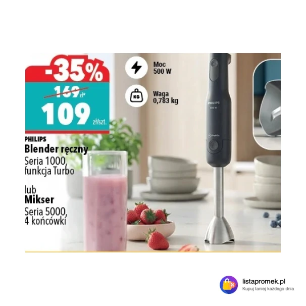 Blender ręczny Seria 1000, funkcja Turbo lub Mikser Seria 5000, 4 końcówki