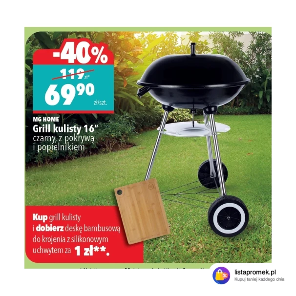 Grill kulisty 16" czarny, z pokrywą i popielnikiem