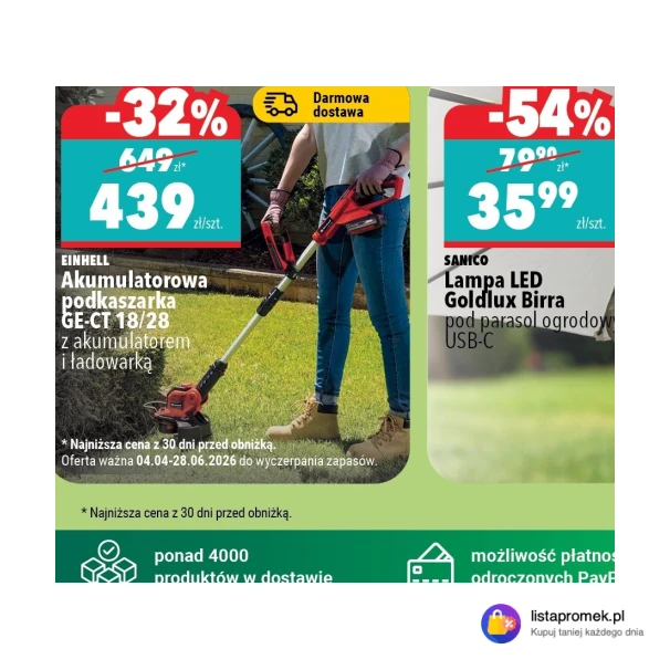 Akumulatorowa podkaszarka GE-CT 18/28 z akumulatorem i ładowarką