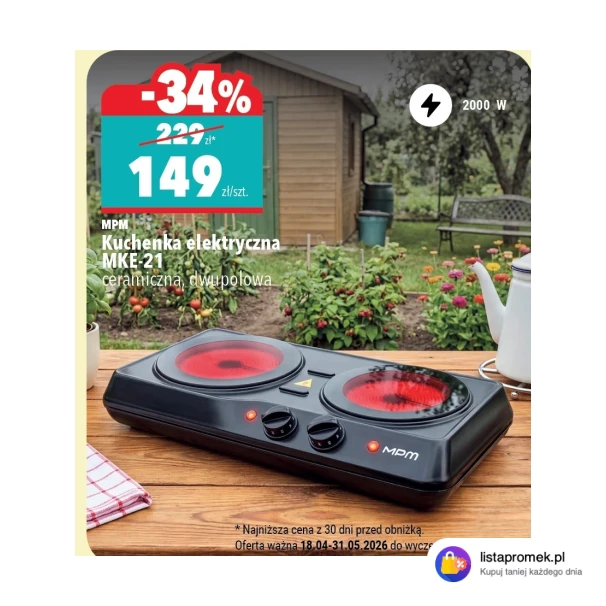 Kuchenka elektryczna MKE-21 ceramiczna, dwupolowa