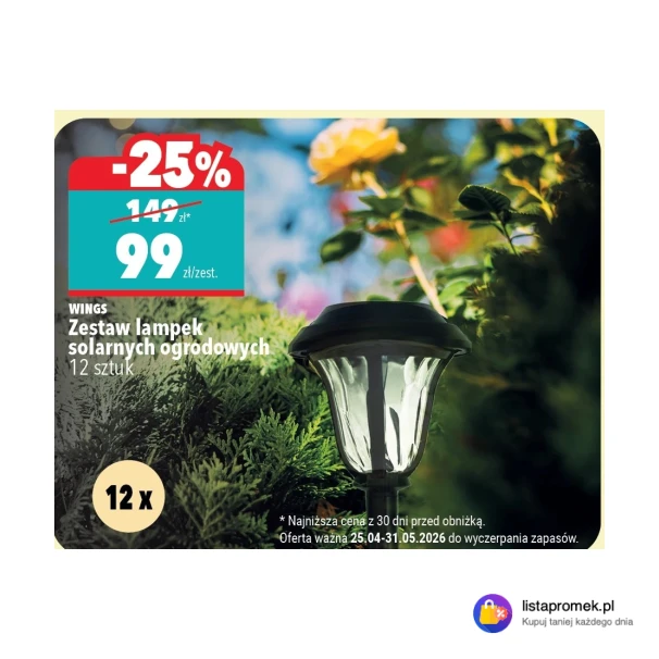 Zestaw lampek solarnych ogrodowych 12 sztuk