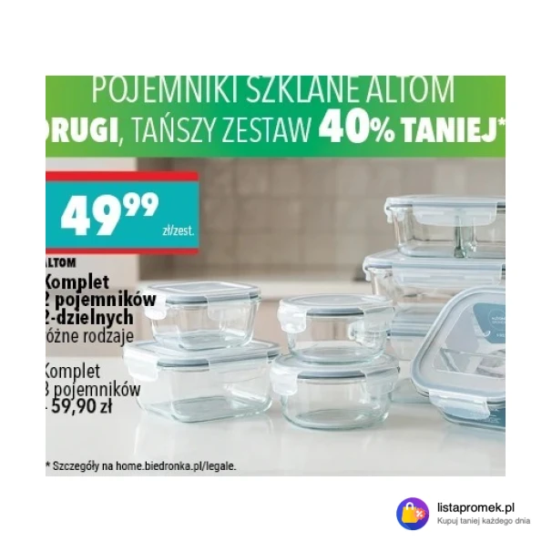 Komplet 2 pojemników szklanych 2-dzielnych