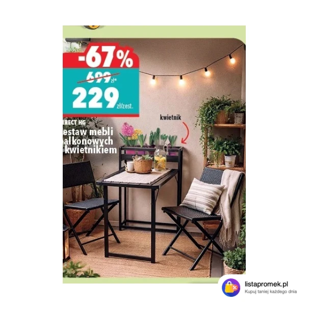 Zestaw mebli balkonowych z kwietnikiem