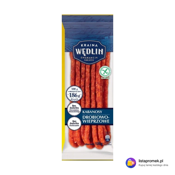 Kabanosy Kraina Wędlin, 120 g: drobiowo-wieprzowe