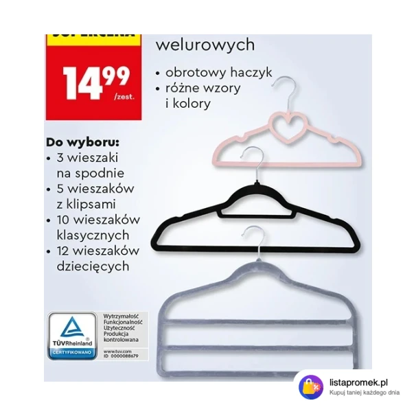 Zestaw wieszaków welurowych