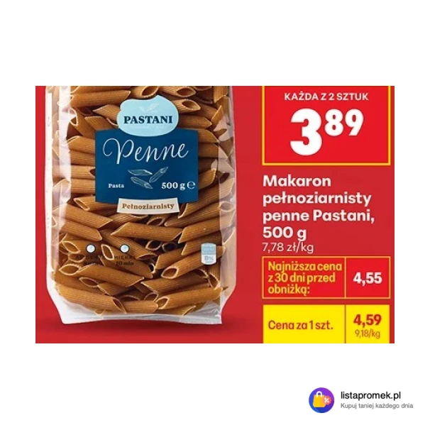 Makaron pełnoziarnisty penne Pastani, 500 g