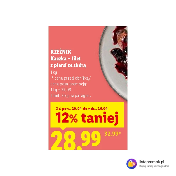 Kaczka - filet z piersi ze skórą