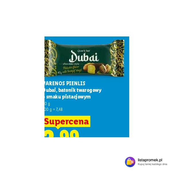 Dubai, batonik twarogowy o smaku pistacjowym