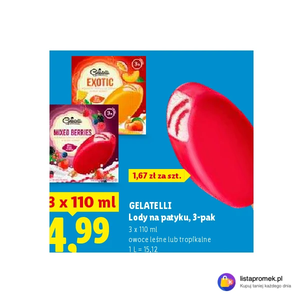 GELATELLI Lody na patyku, 3-pak