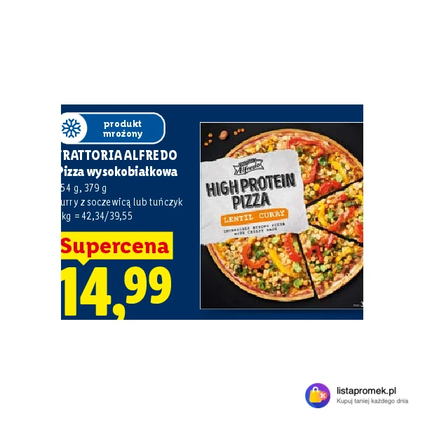 Pizza wysokobiałkowa curry z soczewicą lub tuńczyk
