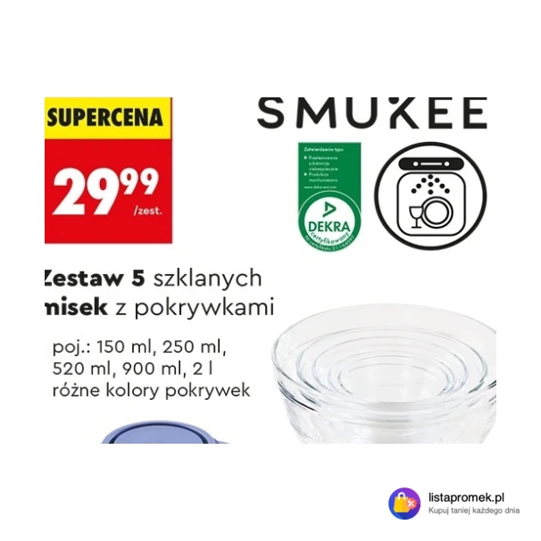 Zestaw 5 szklanych misek z pokrywkami