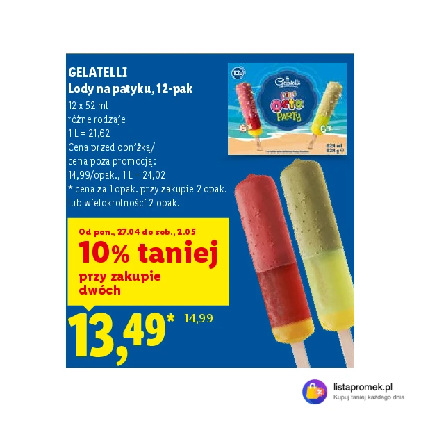 GELATELLI Lody na patyku, 12-pak