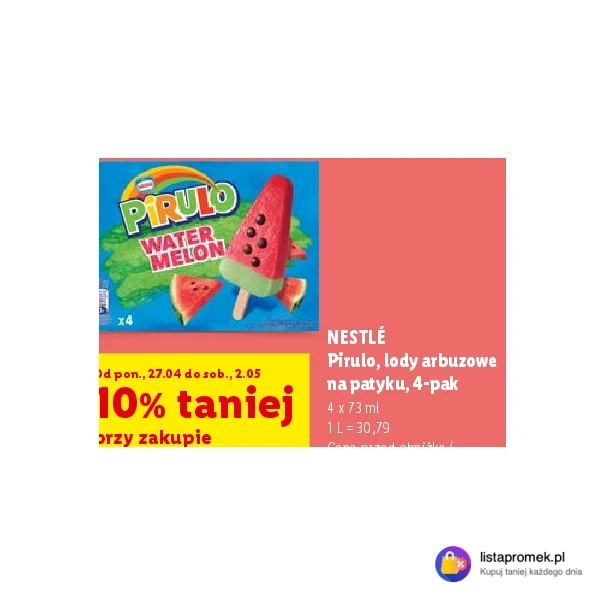 NESTLÉ Pirulo, lody arbuzowe na patyku, 4-pak