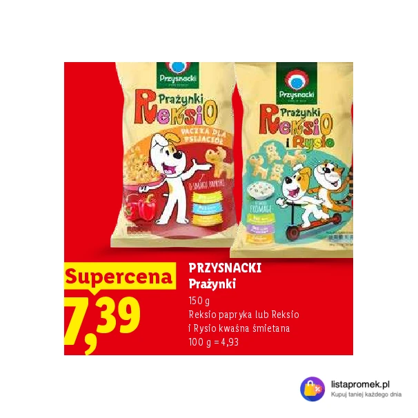 Prażynki Reksio papryka lub Reksio i Rysio kwaśna śmietana