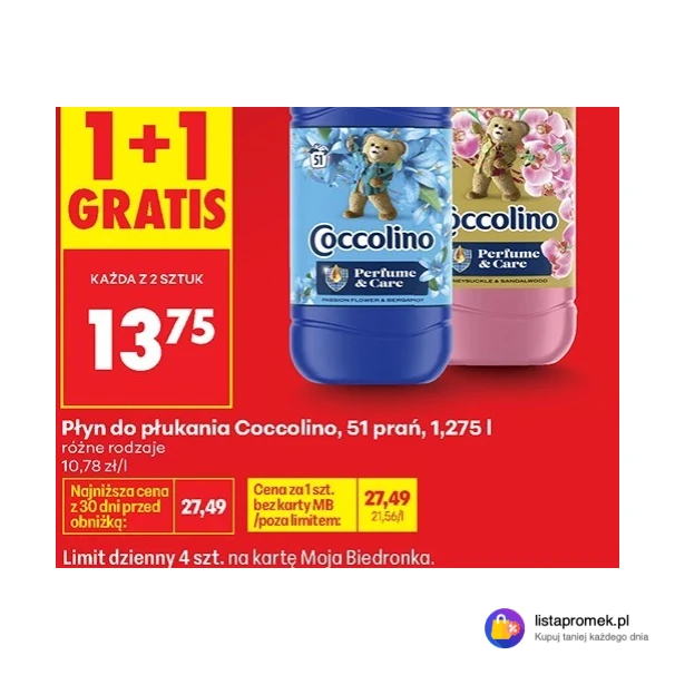 Płyn do płukania Coccolino, 51 prań, 1,275 l