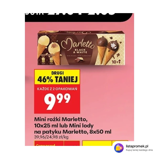 Mini rożki Marletto, 10x25 ml lub Mini lody na patyku Marletto, 8x50 ml
