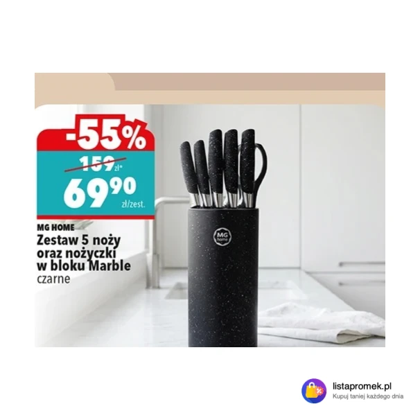 Zestaw 5 noży oraz nożyczki w bloku Marble