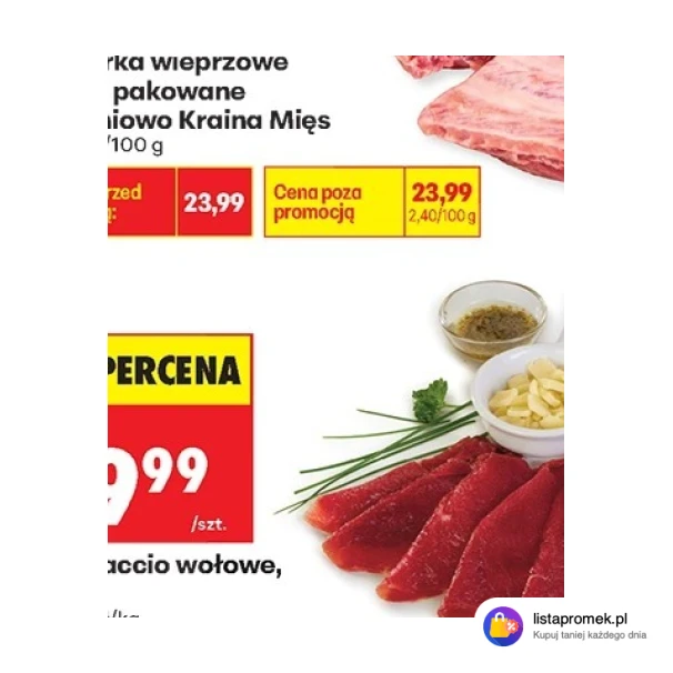 Żeberka wieprzowe paski pakowane próżniowo