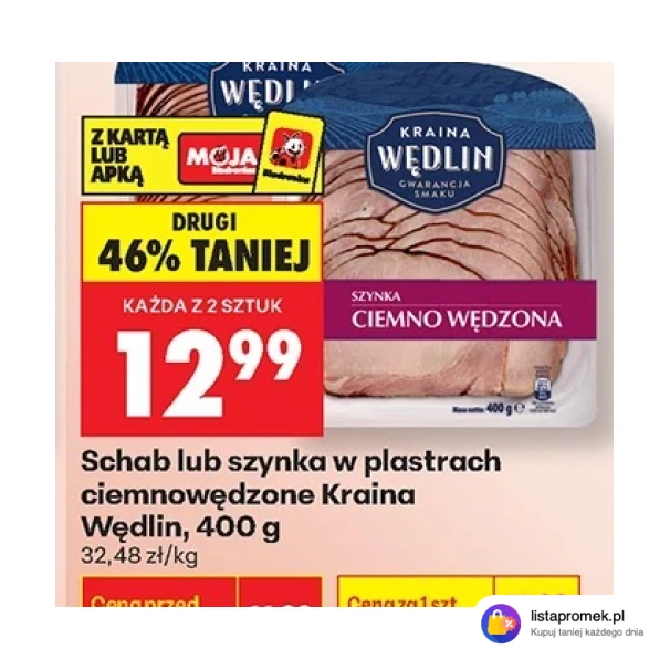 Schab lub szynka w plastrach ciemnowędzone Kraina Wędlin, 400 g