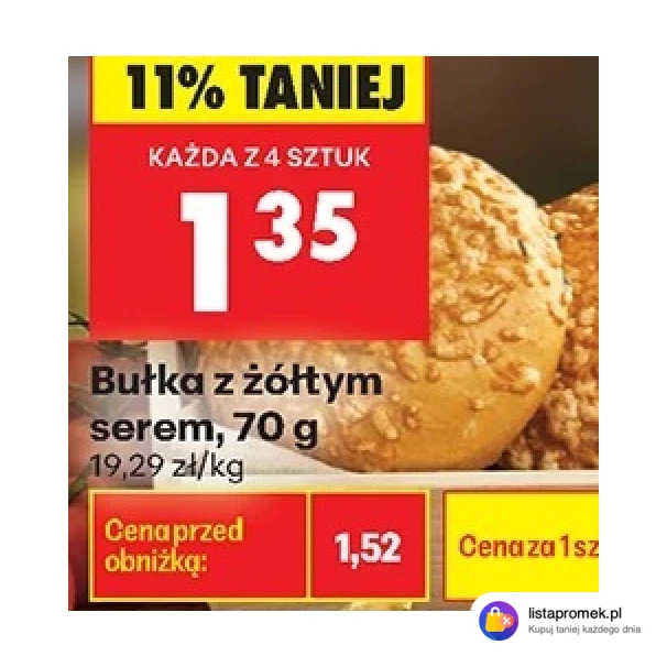 Bułka z żółtym serem, 70 g