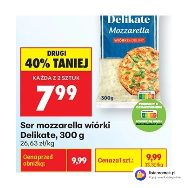 Ser mozzarella wiórki Delikate, 300 g