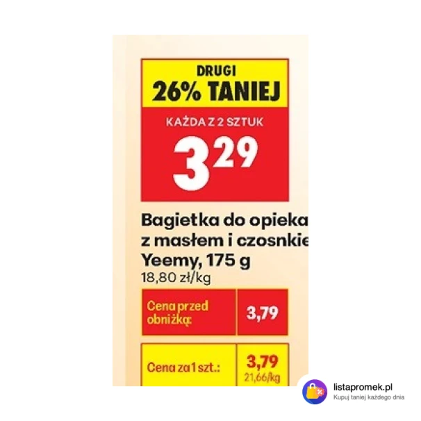 Bagietka do opiekania z masłem i czosnkiem Yeemy, 175 g