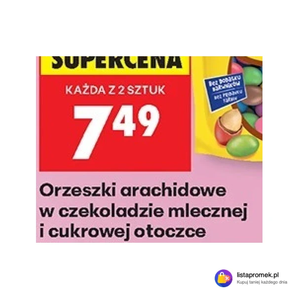 Orzeszki arachidowe w czekoladzie mlecznej z cukrem, płatce
