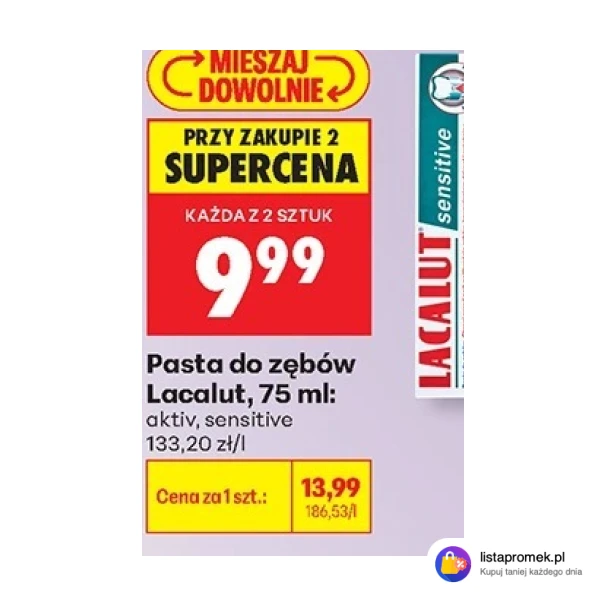 Pasta do zębów Lacalut, 75 ml: aktiv, sensitive