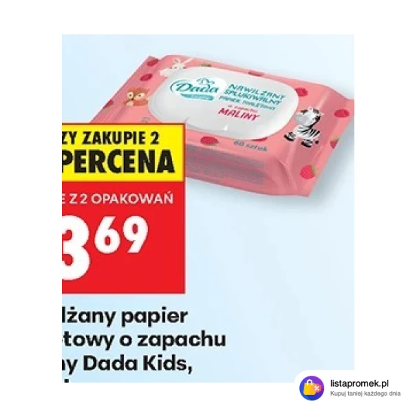 Nawilżany papier toaletowy o zapachu maliny Dada Kids, 60 szt.