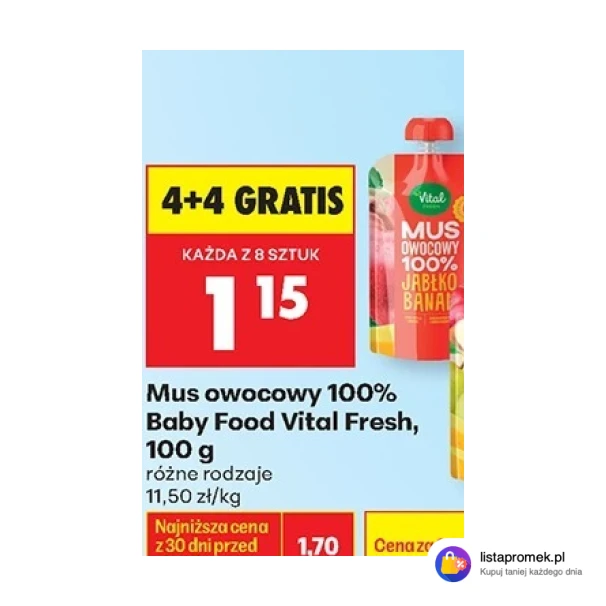 Mus owocowy 100% Baby Food Vital Fresh, 100 g