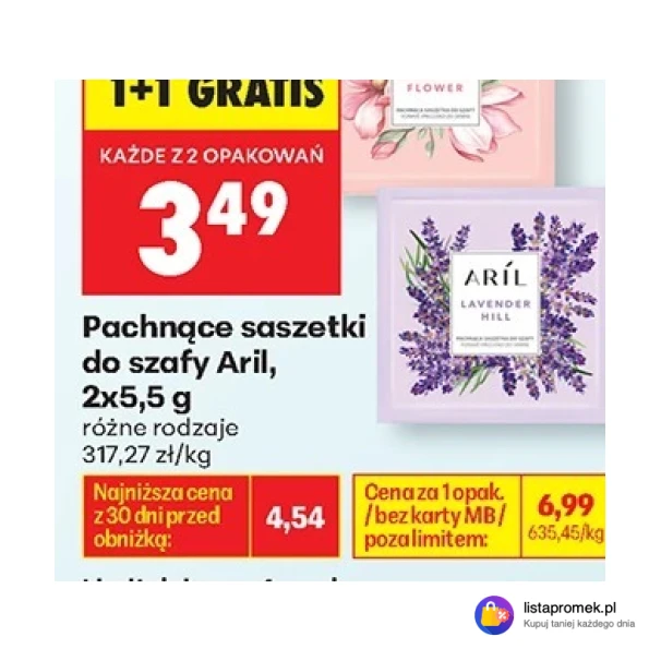 Pachnące saszetki do szafy Aril, 2x5,5 g