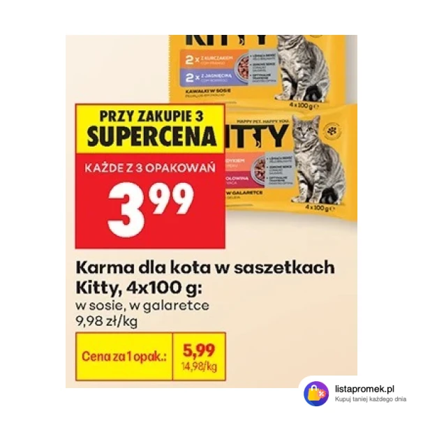 Karma dla kota w saszetkach Kitty, 4x100 g
