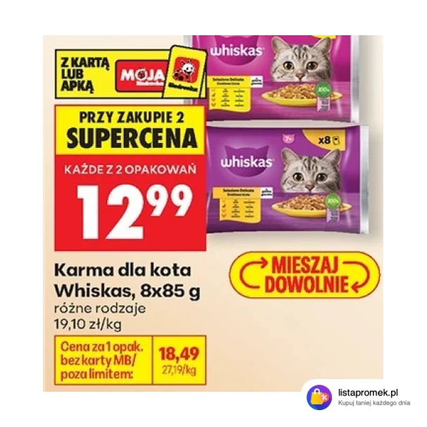 Karma dla kota Whiskas, 8x85 g