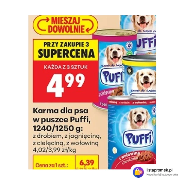Karma dla psa w puszce Puffi, 1240/1250 g