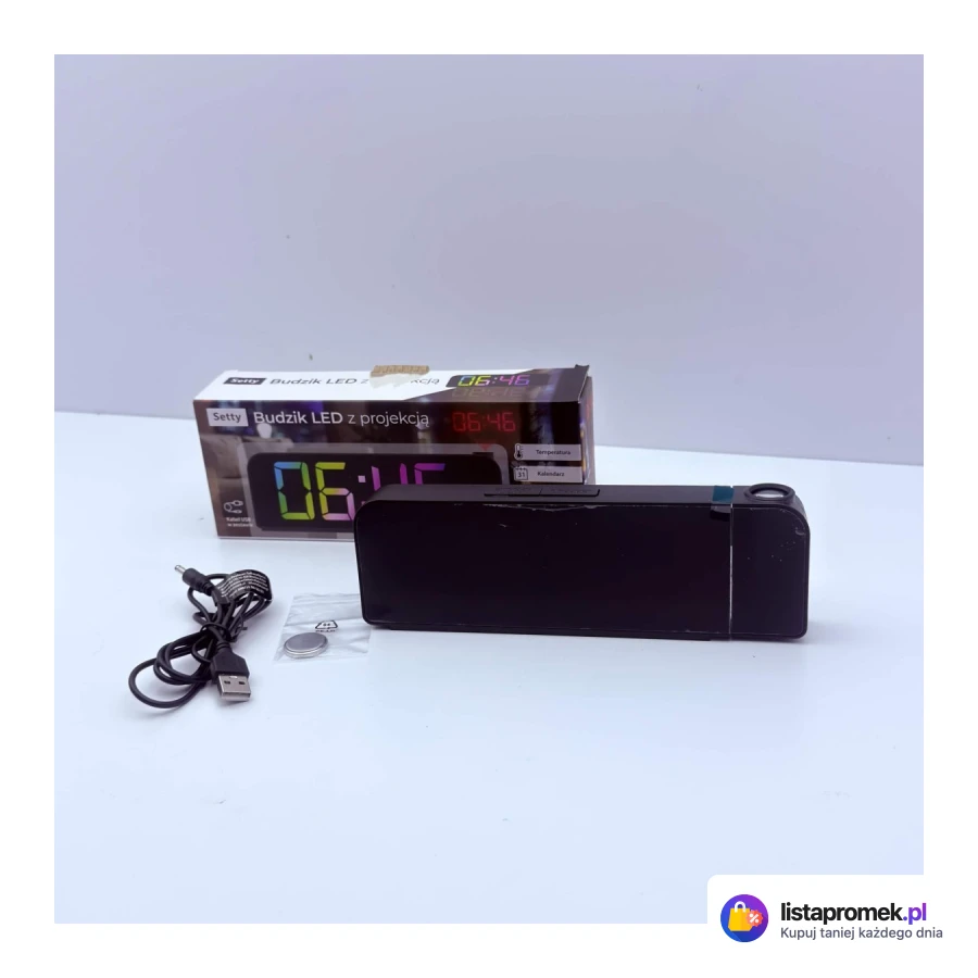 Cyfrowy budzik LED z projekcją, słuchawki TWS lub powerbank