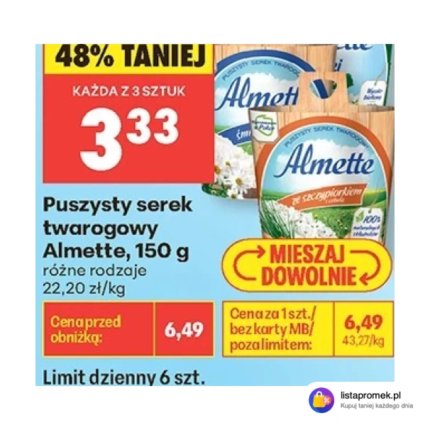 Puszysty serek twarogowy ze szczypiorkiem Almette