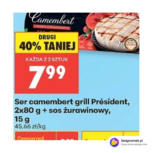 Ser camembert grill Président, 2x80 g + sos żurawinowy, 15 g