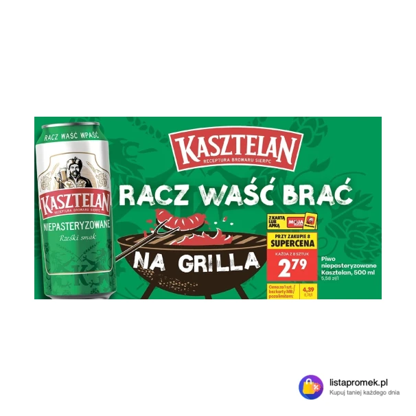 Piwo niepasteryzowane Kasztelan, 500 ml