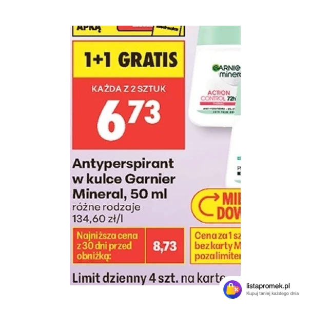 Antyperspirant w kulce Garnier Mineral, 50 ml