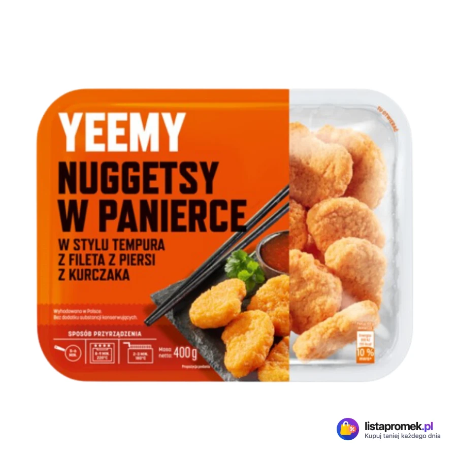 Dania Yeemy: nuggetsy z kurczaka w panierce w stylu tempura, frytki z kurczaka, gyros z kurczaka