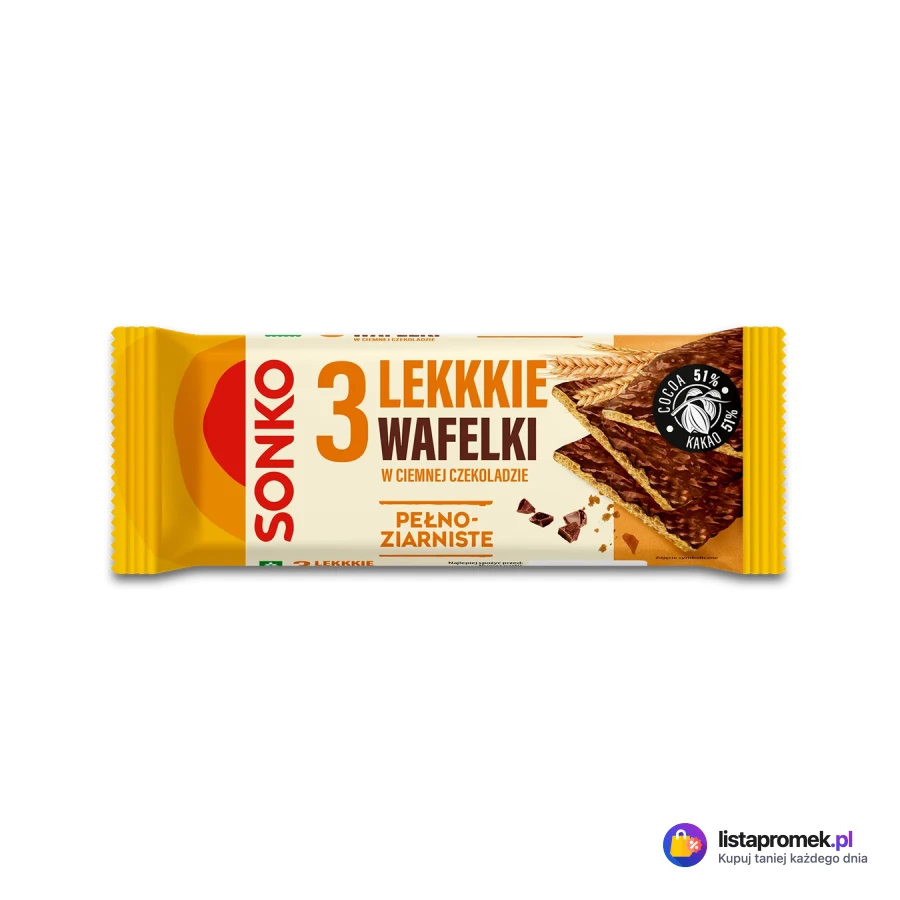 Lekkie wafelki pełnoziarniste w ciemnej czekoladzie